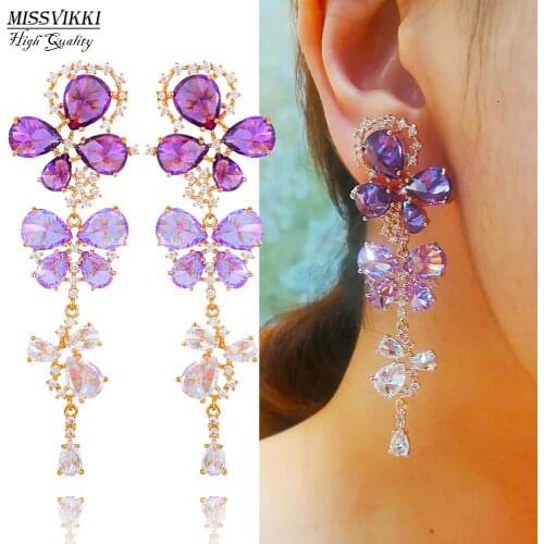 Missvikki Sweet Roamntic Clear Crystal Flowers Waterdrop Pendant Earrings Party Gift Brincos super Accessories High Quality