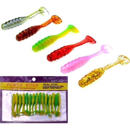 15PCS/Lot Soft Baits 50mm/1.5g Bionic Maggot Lure Simulation Thread T-Tail Fishing Lure Atificial Silicone Swimbait Tackle