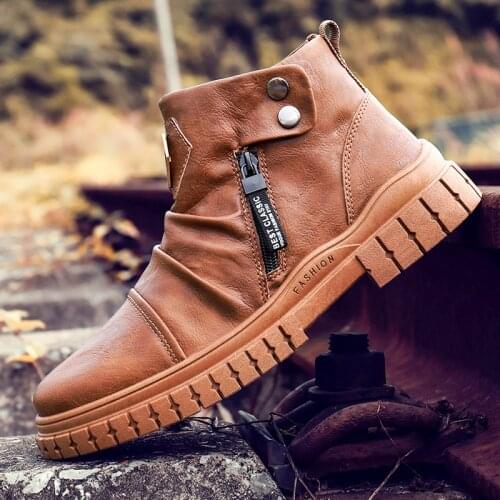 New Spring Autumn Plus Size Mens Boots Non Slip Luxury Simple Couples Zipper Boots Retro Waterproof Massage Cozy Work Shoe Meng