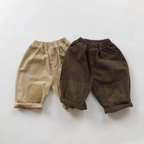 Boys Kids Trousers 2020 Autumn New Korean Childrens Casual Pants Solid Cotton Patchwork Loose Straight Pants for Boy 1-6 Years