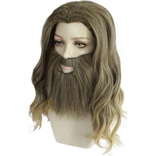 Anime Cosplay Wig Mustache Fat Thor 45cm Blonde Curly Heat Resistant Synthetic Hair Wig Headgear