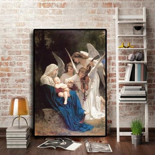 Song of the Angel William Adolphe Portrait Famous Oil Painting on Canvas Pop Art Posters and Prints Wall Picture for Living Room