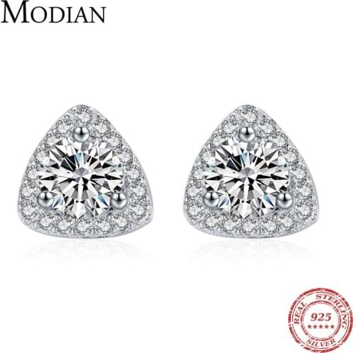 Modian 925 Sterling Silver Luxury Triangle Stud Earrings for Women Sparkling Clear Cz Ear Studs Fine Elegant Weddings Jewelry