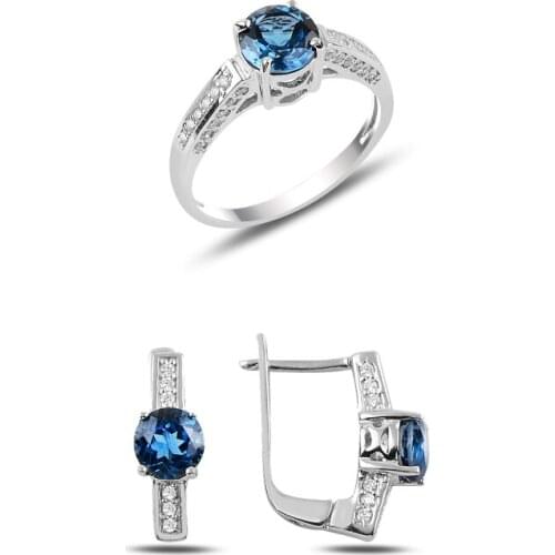 Silverlina Silver Blue Topaz & Zircon Cubic Zirconia Solitaire Set