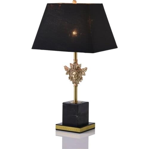 Nordic black marble table lamps bedroom bedside study hotel copper crystal art designer living room decor desk lights fixtures
