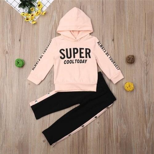 SUPER Newborn Kids Baby Girls Hooded Tops Sweatshirt Pants Tracksuit Sportswear Outfit 6-12M 1-5Y Spring Autumn Set