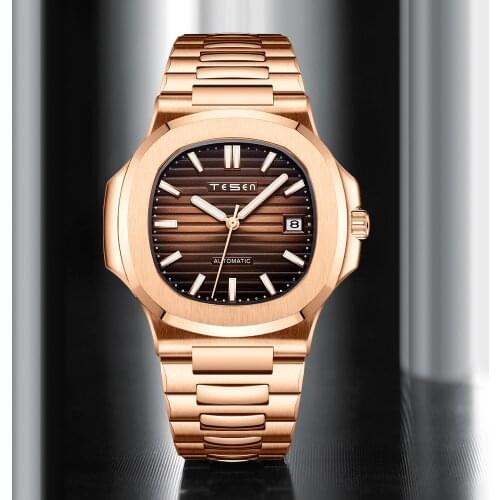 TESEN Automatic Mechanical Business Watches Men Top Luxury Brand Stainless Steel luminous Waterproof 50M wristwatch nautilus