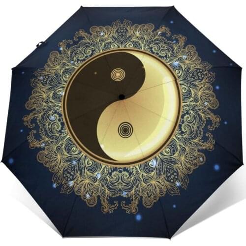 Wind Resistant Folding Automatic Umbrella Women Auto Mandala Yin Yang Symbol Windproof Umbrellas Rain For Men Parasol