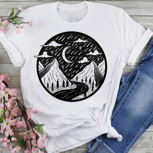 Women Graphic 90s Moon Night Cute Trend Cartoon Summer Fashion Print Short Sleeve Female Clothes Tops Tees Tshirt T-Shirt
