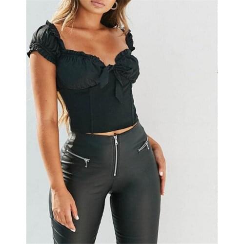 Newest Women Lady Solid Crop Tops Hot Summer Off shoulder Bandage Short Sleeve Shirt Strapless Casual Tank Top Club Camis 2019