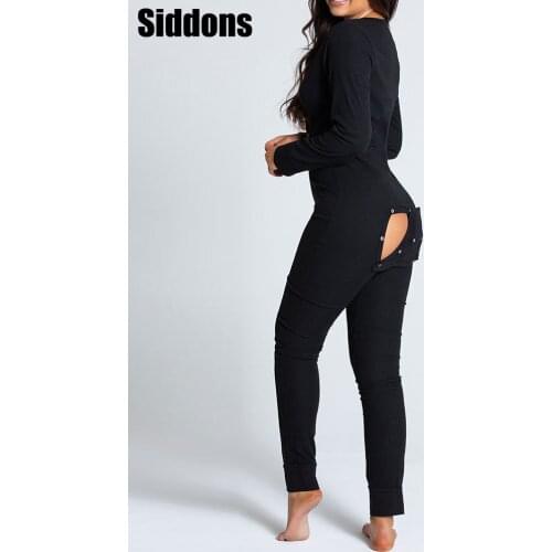 2020 Women Fashion Elegant Casual Plain Button Design Plunge Lounge Jumpsuit Solid Long Sleeve Chic Button 2021
