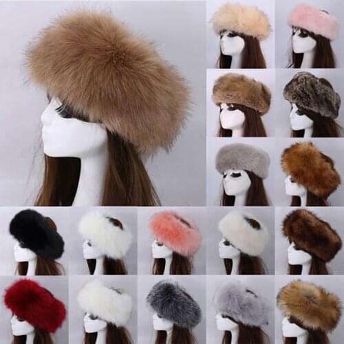 2020 Winter Thick Furry Hairband Fluffy Russian Faux Fur Women Girl Fur Headband Hat Winter Outdoor Earwarmer Ski Hats Hot