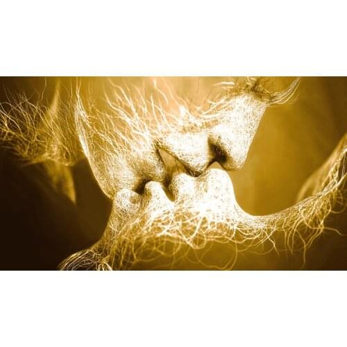 3Colors Black blue Yellow Modern Abstract Love Kiss Art print Silk poster Home Wall Decor