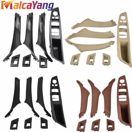 7PCS Carbon Fiber/Black/Beige RHD Car Interior Door Handle Inner Door Panel Pull Trim Cover for Bmw 5 Serie F10 F11 520 525
