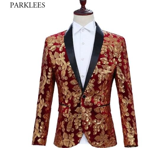 Mens Shiny Red Sequin One Button Blazer Jacket Nightclub Party Wedding Suit Blazer Men Dinner Party Stage Singer Blazer Hombre