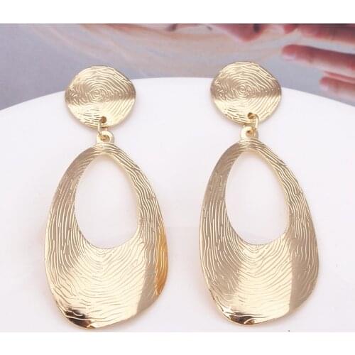European Big Water drop Earrings for Women Hollow Geometric Metal Statement Stripe Fingerprint Earrings Fashion Punk Jewelry