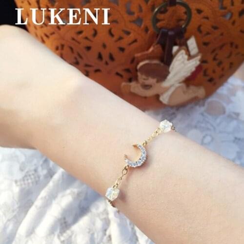 Bracelet For Women White Crystal Moon Design Gold Fine Wedding Engagement Jewelry Accessories Lady Charm Bracelet Bangle