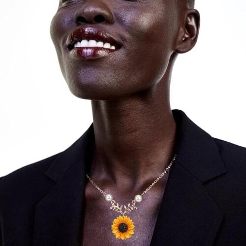 Sunflower Necklaces For Women Rose Gold Silver Color Clavicle Chain Sun Flower Female Pendant Choker Vintage Pearl Femme Collar