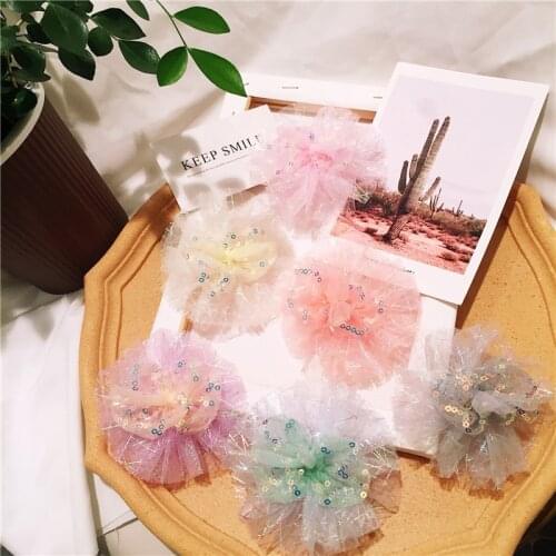 5Pcs/Lot 10CM Sequin Mesh Bowknot Appliques For Children Headwear Hair Clip Accessories And Garment Patches