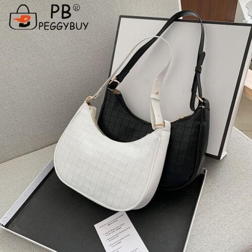 Checker Pattern Design Baguette Bags Small PU Leather Shoulder Bags for Women Handbag Female Travel Totes Purse