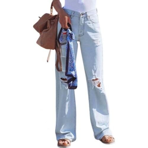 Women Jeans Spring Autumn Fashion Casual High Waist Washed Ripped Straight Wide Leg Denim Pants Streetwear Vintage Lady Trousers