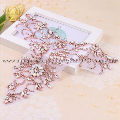 FZD 1 Piece Rhinestone Motif Beaded Applique For Garment Glass Crystal Sew On Bridal Necklace Rhinestone Patches For Wedding