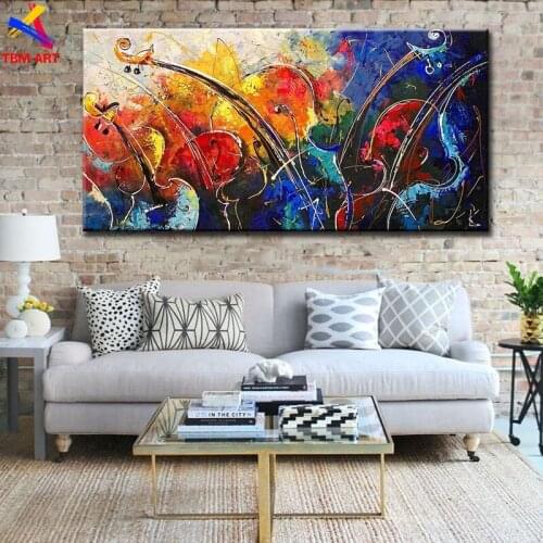 Blue Guitar Picture Hand painted Modern Abstract Oil Painting on Canvas for Living Room Wall Art Home Decoration Gift SL101