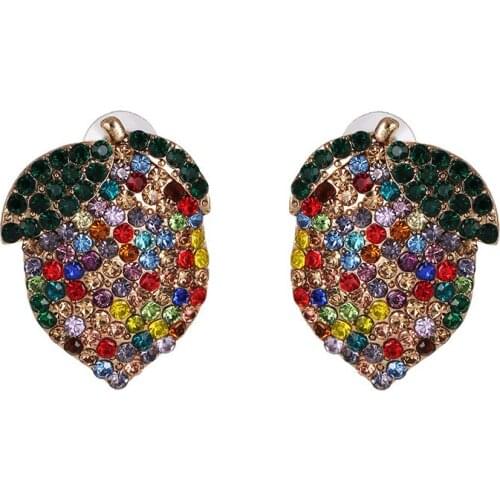 Fashion Simple Fruit Peach Shape Earrings Women Luxury Full Rhinestone Crystal Shine Earrings Female Summer Jewelry ZA Earrings