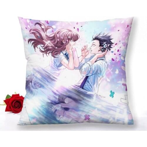 Custom Koe No Katachi Zipper Pillowcase Home Decoration Satin Fabric Square Pillowcase 40x40cm 60x60cm Bedroom Pillow Cover 1.15