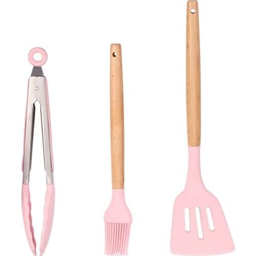 3PCS Silicone Utensil Set Heat Resistant Food Tongs Non-Stick Rubber Spatula Oil Brush Kitchenware Kitchen Utensils
