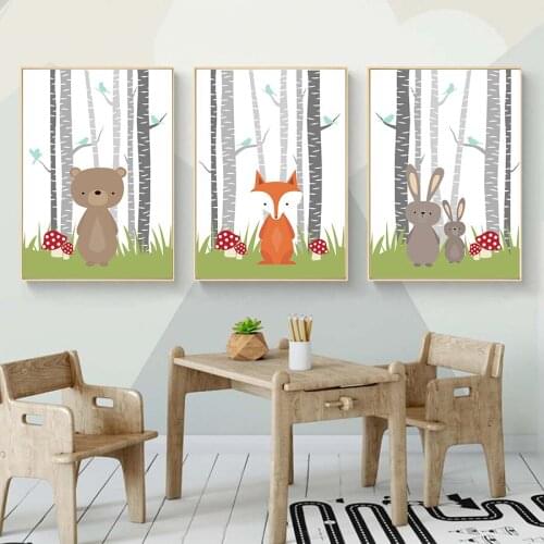 Nordic Woodland Animals Posters And Prints Nursery Wall Art Canvas Prints Painting Wall Pictures For Kids Bedroom Decoration
