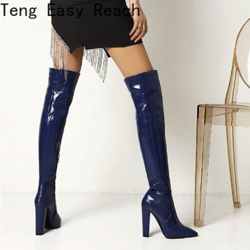 New Women Over The Knee Boots Fashion Pointed Toe Ladies Boots Autumn Winter Women Night Club Slip on Boots Red blue black