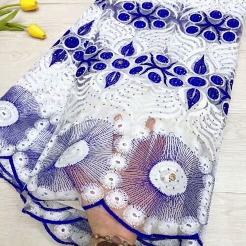 Wholesale White Blue Milk Fiber Embroidery Soft Big Stones Mesh Tulle French Lace Fabric Haute Couture For Wedding/Evening Dress