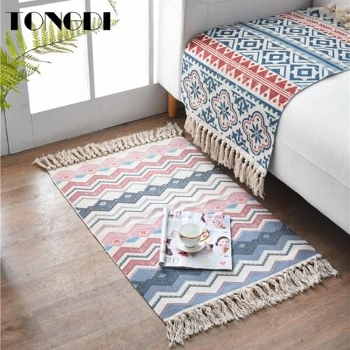 TONGDI Boho Woven Carpet Lace Anti-skid Elegant Artistic Tassels Mat Soft Rug Luxury Decor For Home Bedside LivingRoom Bedroom