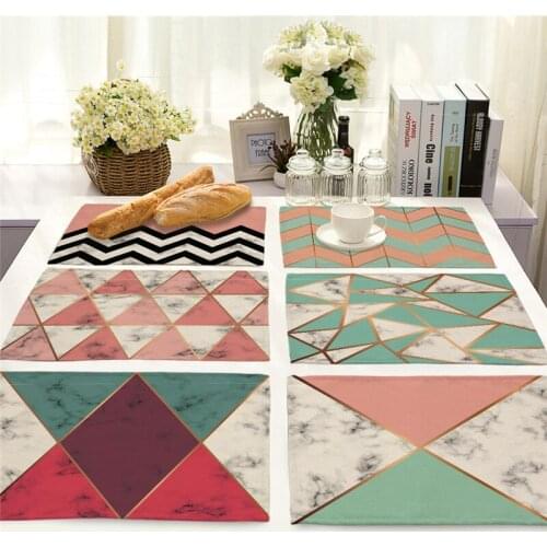 1Pcs Marble Geometric Pattern Kitchen Placemat Dining Table Mat Drink Coaster Cotton Linen Pad Cup Mat 42*32cm Home Decor MG0047