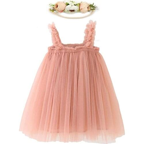 2021 Baby Girls Sling Ball Gown Dresses Toddler Vestidos Sleeveless Mesh Tutu Skirt Kids Summer Party Tulle Dress For 0-6Y Girls