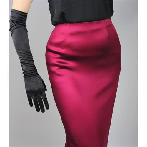 Silk Gloves 58cm Elastic Silk Pearl Satin Black White Super Long Elbow Female Sunscreen Gloves SCH58