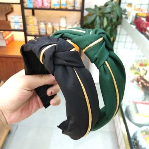 Korean Style Wide Hairbands New Golden Edge Decorative Female Temperament Solid Color Knot All-Match Fashion Hair Accessories