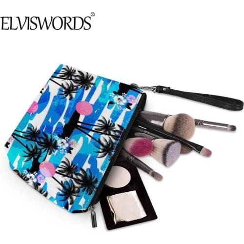 ELVISWORDS Makeup bag Women Casual Pouch Case Hawaiian Tropical Tree Pattern Cosmetic Case for Teen Girls Fashion Handbag mujer