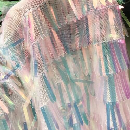Dancing sword-shaped tassels sequin fabric for fantasy pink sequins dresses skirts sequin fabric