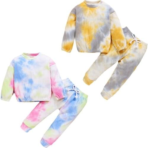 1-6Years Toddler Baby Girl Tie-dye Suit Long Sleeves + Trousers Elastic Waist Ribbed Closing Spring Autumn 2Pcs Clothing
