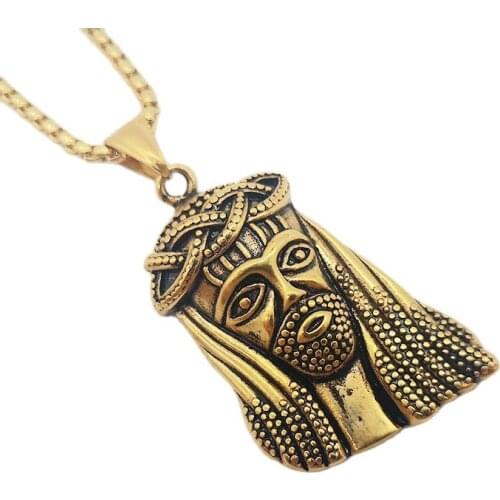 Vintage Color Stainless Steel Christian Jesus Face Pendant Necklace Mens Religious Fashion Jewelry Women Praying Accessories