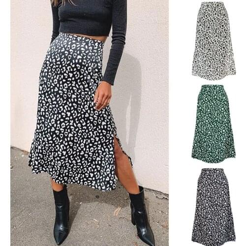 Women Summer Fashion Leopard Sexy Spilt Skirts High Waist Knee-Length 2021 Printing Skirt