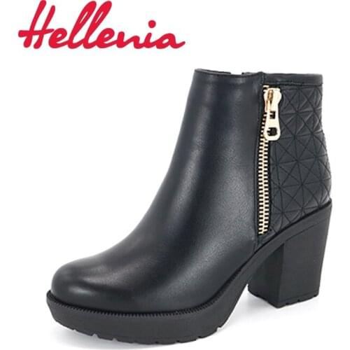 Hellenia Women Boots 2019 Fleeces Lining zapatos de mujer Rounded Toe botas mujer Waterproof Shoes Woman Fleeces Autumn Casual