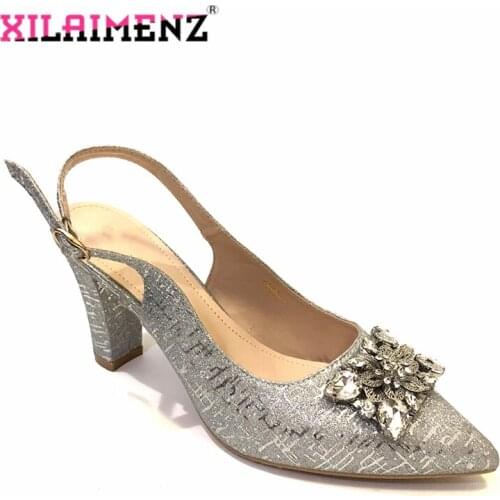 Silver Color African Wedding Women Shoes Larges Size Italy Design Elegant Pointed Toes Party Shoes New Arrival Summer Sandals