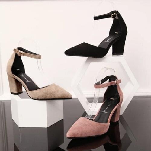 Spring and summer new Korean version of suede pointed toe ladies sandals when all-match Baotou word buckle high heels