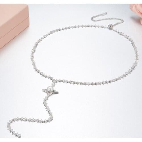 SLJELY Fine Designer 925 Sterling Silver Cubic Zirconia Full Star Long Chain Necklace with Pearl Women Party Choker Jewelry