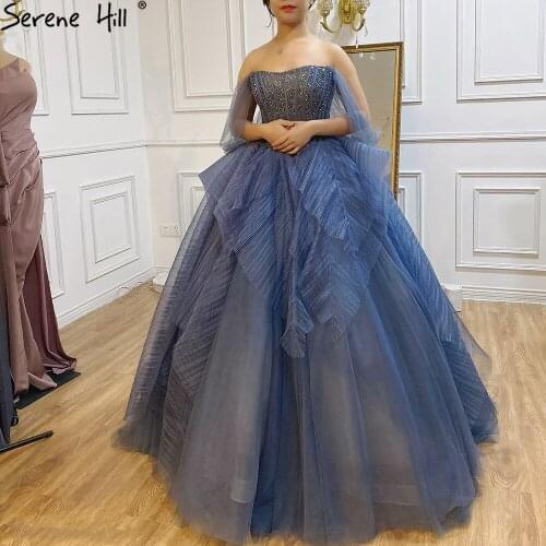 Luxury Blue Beading Evening Dresses 2021 Srtapless Sexy Ball Gowns For Women Party Wear Night BLA70936 Serene Hill