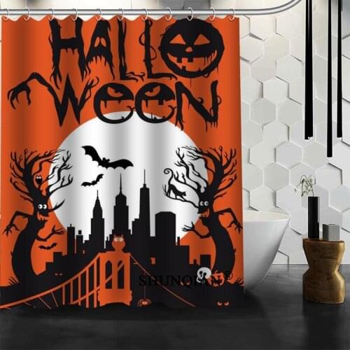 High Quality Custom halloween witch castle Shower Curtain Polyester Fabric Bath Curtain Hooks Mildew Resistant 1PC Custom