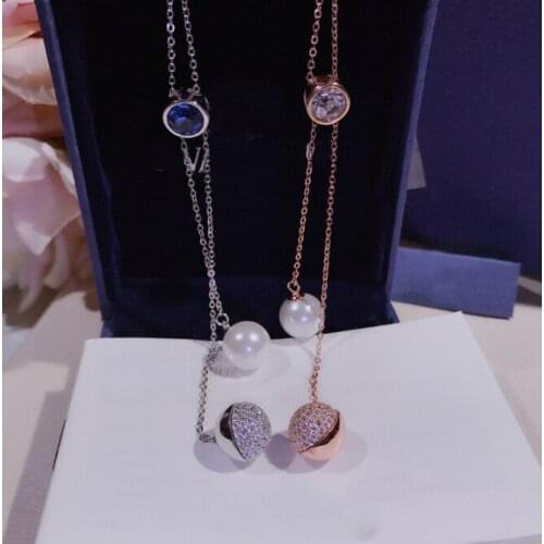 100% 925 Sterling Silver Luminous Clear CZ Round Natural Shell Pearl Pendant Necklaces for Women Long Sweater Necklace Jewelry